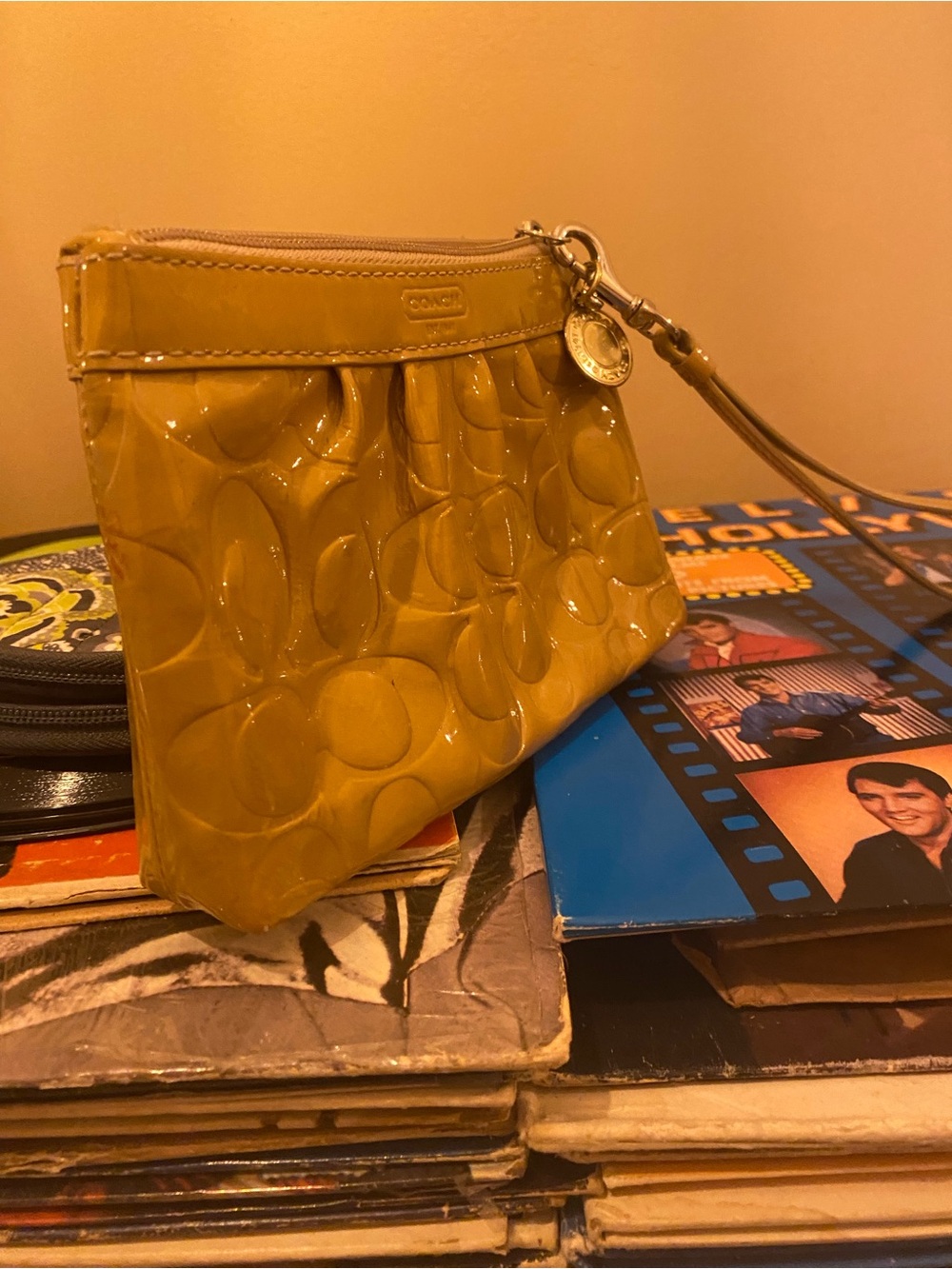 Coach Patent Leather Wristlet Tan